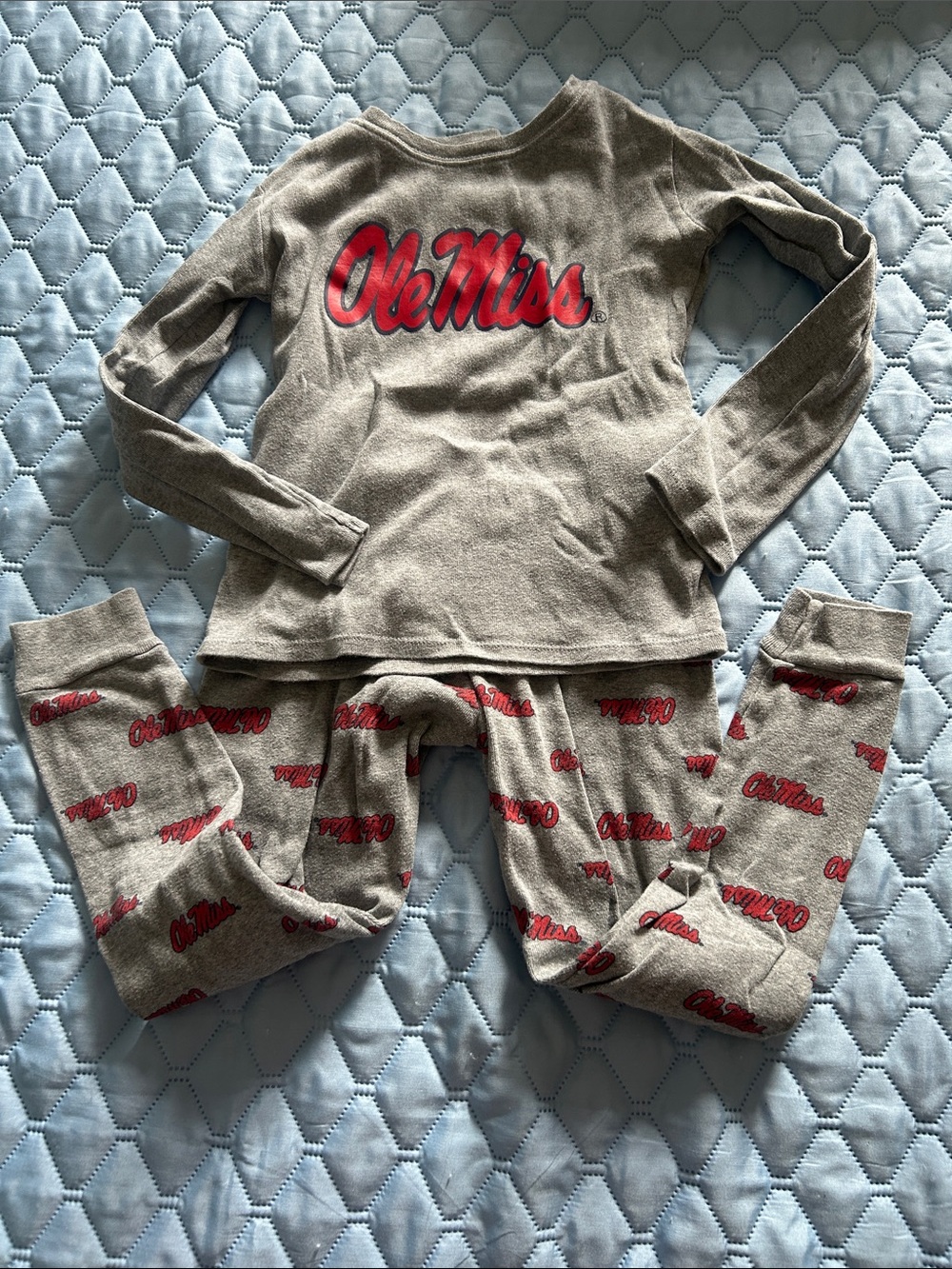 Kids Ole Miss Grey and Red Pajama Set